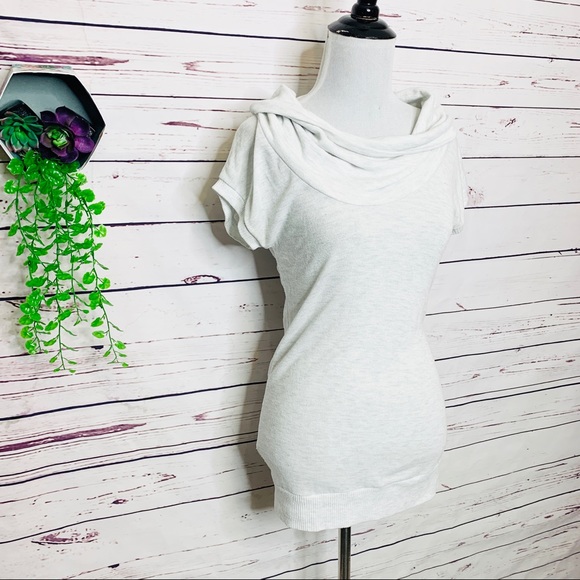 Pure Rebel Gray Cowl Neck Short Sleeve Knit Tunic Top Size Medium - Picture 5 of 9